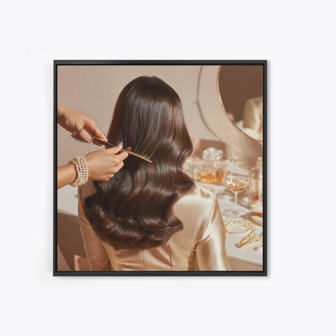 Elegant Hands Styling Hair Canvas Print, Hair Salon Art, Black Owned Art, Living Room Decor, Oil Painting, Style, HSA-1x1-22