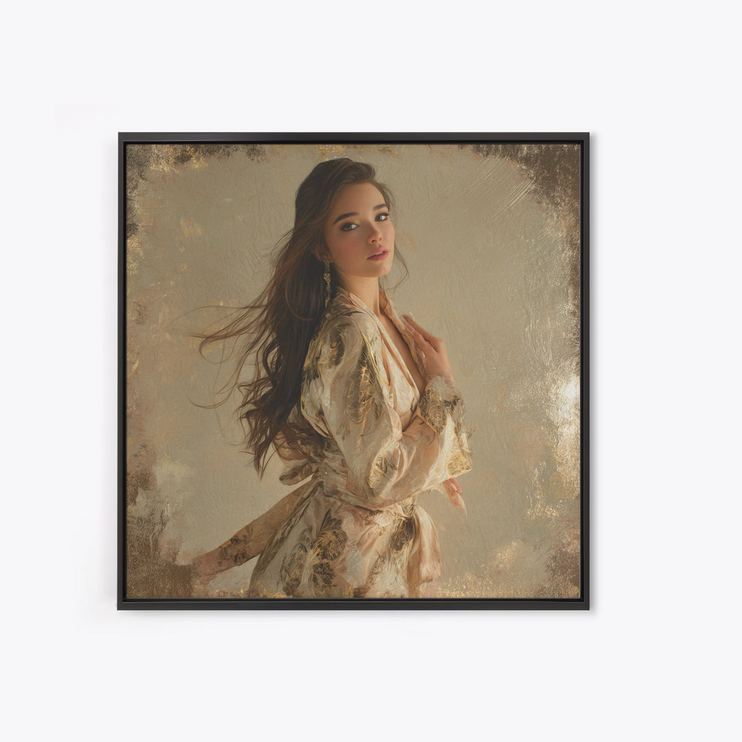 Fashion Portrait with Flowing Glossy Hair Canvas Print, Hair Salon Art, Neutral Decor, Living Room Decor, Oil Painting, Style, HSA-1x1-25