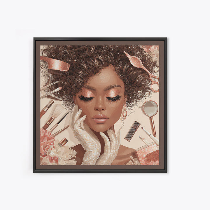 Glamour Face Portrait Framed Canvas Print, Hair Salon Art, Home Decor, Living Room Decor, Fine Art, Style, Contemporary Art, HSA-1x1-32