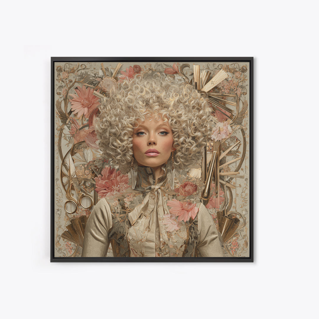 Curly Hair Portrait Framed Canvas Print, Hair Salon Art, Digital Download Art, Living Room Decor, Fine Art, Style, Home Decor, HSA-1x1-39