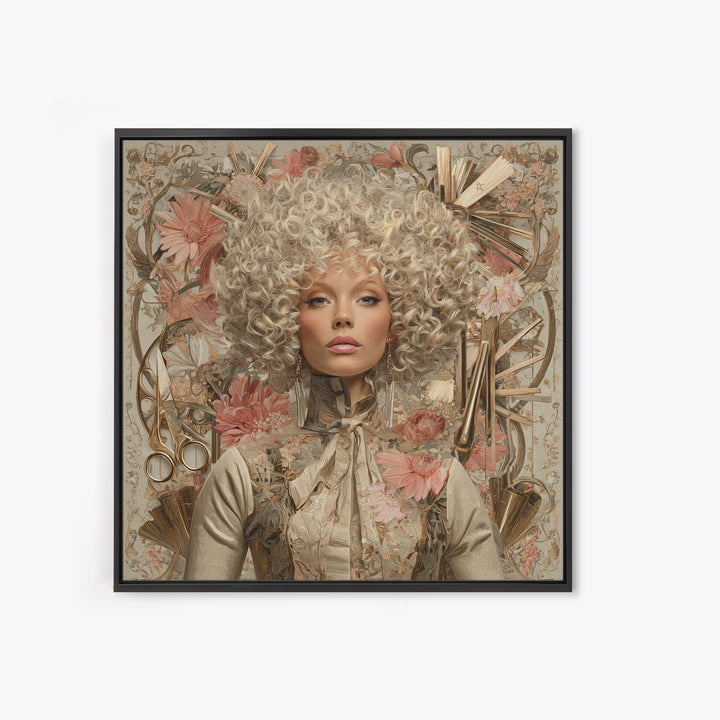 Curly Hair Portrait Framed Canvas Print, Hair Salon Art, Digital Download Art, Living Room Decor, Fine Art, Style, Home Decor, HSA-1x1-39
