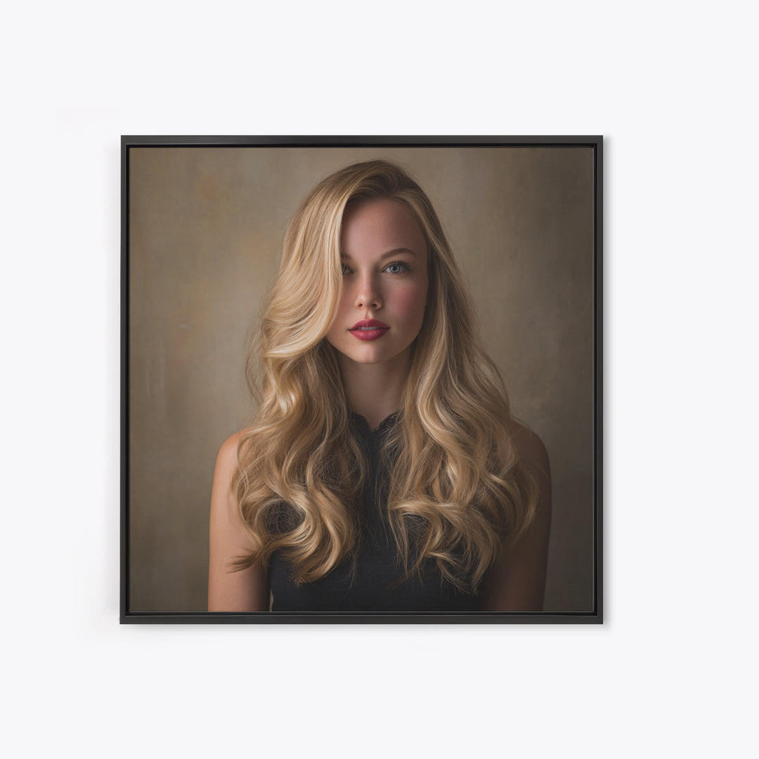 Blonde Waves Painted Framed Canvas Print, Hair Salon Art, Luxury Decor, Living Room Decor, Fine Art, Style, Printable Wall Art, HSA-1x1-40