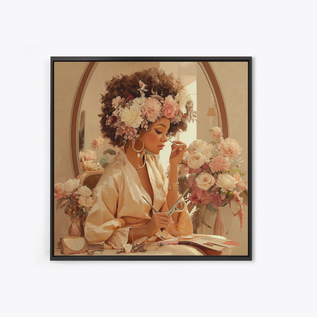 Afro Hair Portrait Framed Canvas Print, Hair Salon Art, Black Wall Art, Living Room Decor, Fine Art, Style, Afrocentric Art, HSA-1x1-44