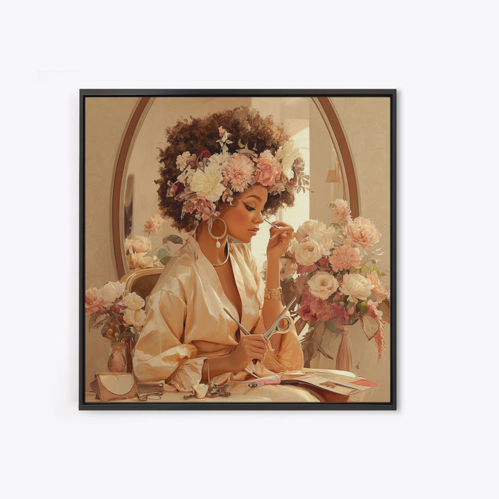 Afro Hair Portrait Framed Canvas Print, Hair Salon Art, Black Wall Art, Living Room Decor, Fine Art, Style, Afrocentric Art, HSA-1x1-44