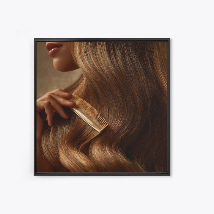 Elegant Hands Styling Hair Framed Canvas Print, Hair Salon Art, Afrocentric Art, Living Room Decor, Style, Statement Artwork, HSA-1x1-46