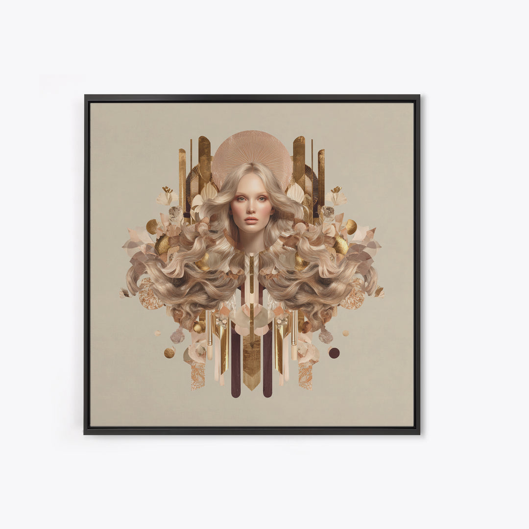 Fashion Portrait with Flowing Glossy Hair Canvas Print, Hair Salon Art, Neutral Decor, Living Room Decor, Oil Painting, Style, HSA-1x1-49