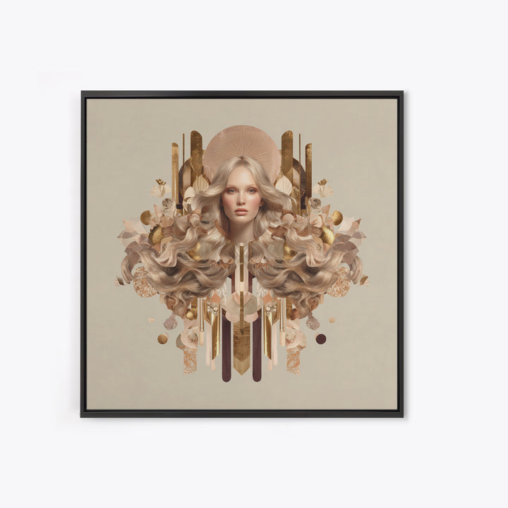 Fashion Portrait with Flowing Glossy Hair Canvas Print, Hair Salon Art, Neutral Decor, Living Room Decor, Oil Painting, Style, HSA-1x1-49