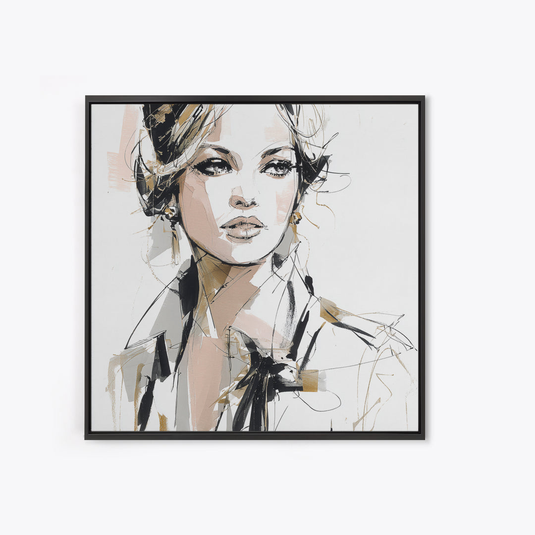 Black and White Line Art Salon Figure Canvas Print, Hair Salon Art, Girls Room Decor, Living Room Decor, Fine Art, Style, HSA-1x1-55