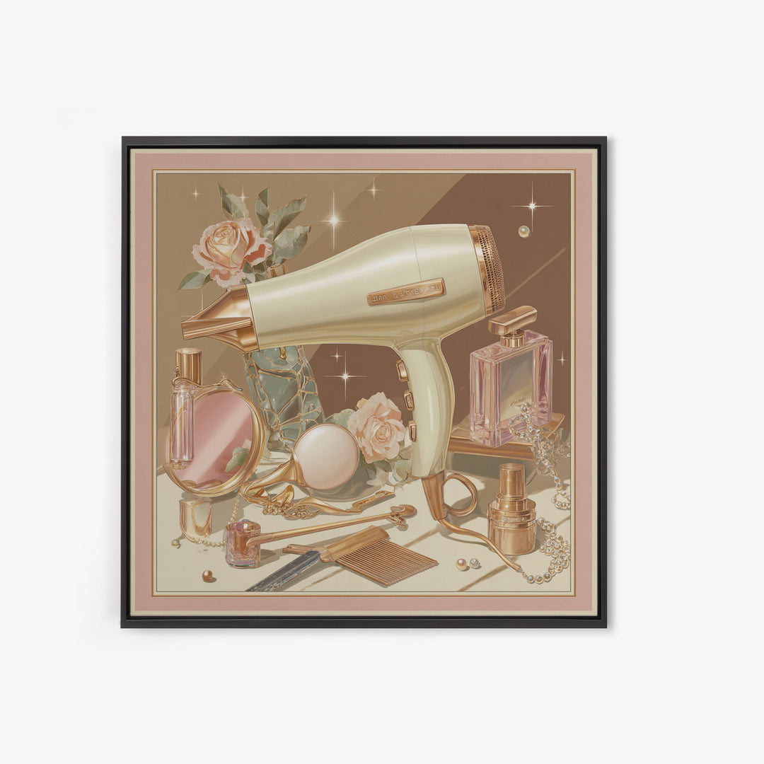 Hairdryer and Brush Framed Canvas Print, Hair Salon Art, Fine Art Print, Living Room Decor, Abstract Art, Style, Wall Decor, HSA-1x1-57