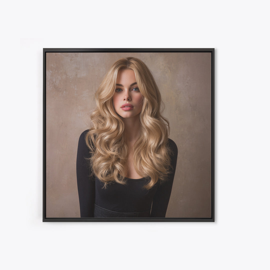 Blonde Waves Painted Framed Canvas Print, Hair Salon Art, Black Owned Art, Living Room Decor, Style, Hairdresser Gifts, HSA-1x1-64