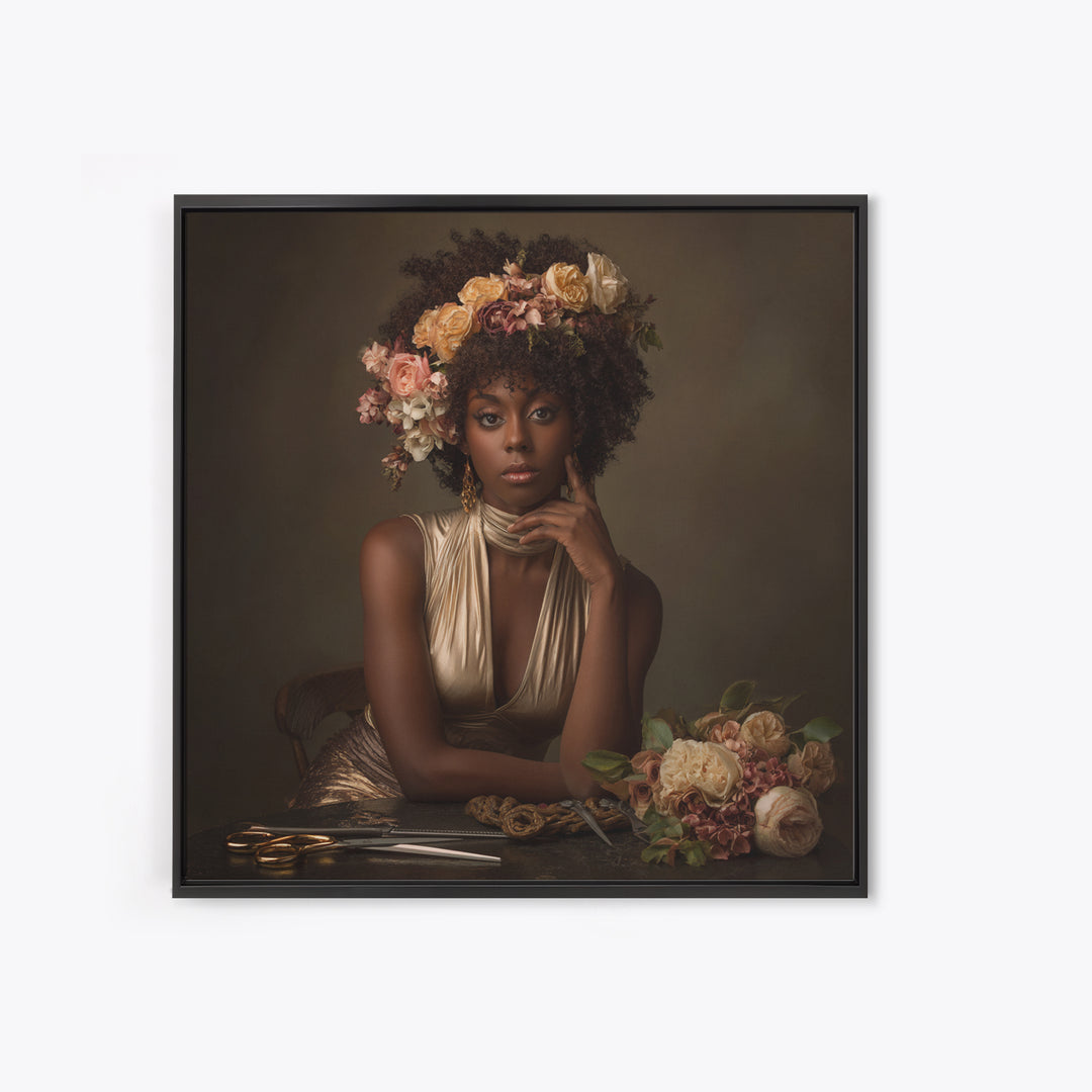 Afro Hair Portrait Framed Canvas Print, Hair Salon Art, Black Woman Wall Art, Living Room Decor, Oil Painting, Style, HSA-1x1-68