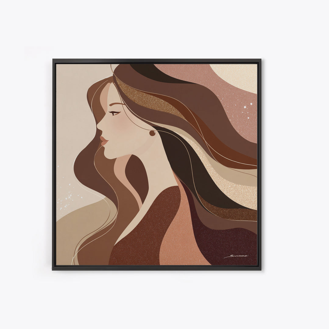 Fashion Portrait with Flowing Glossy Hair Framed Canvas Print, Hair Salon Art, Luxury Decor, Living Room Decor, Fine Art, Style, HSA-1x1-73