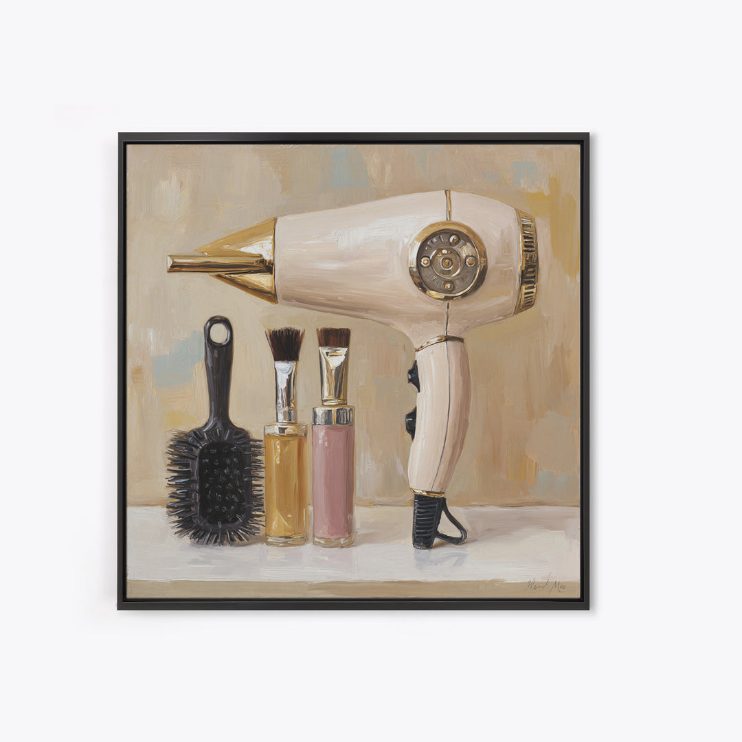 Hairdryer and Brush Canvas Print, Hair Salon Art, Textured Painting, Living Room Decor, Style, Black Art, Printable Art, HSA-1x1-81