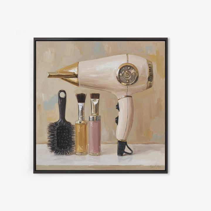 Hairdryer and Brush Canvas Print, Hair Salon Art, Textured Painting, Living Room Decor, Style, Black Art, Printable Art, HSA-1x1-81