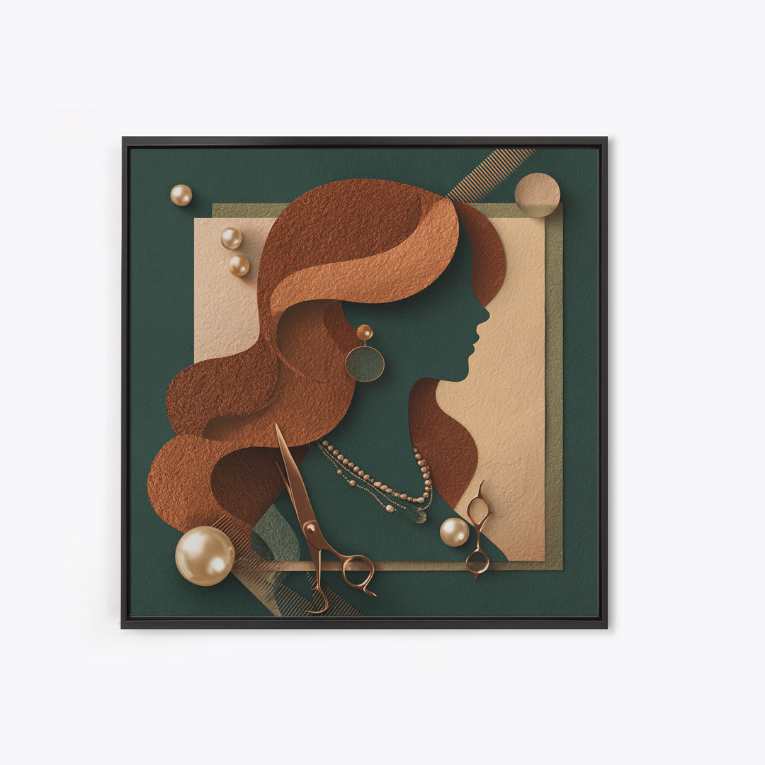 Copper Hair Silhouette Canvas Print, Hair Salon Art, Gallery Decor, Living Room Decor, Oil Painting, Style, Wall Art, HSA-1x1-82
