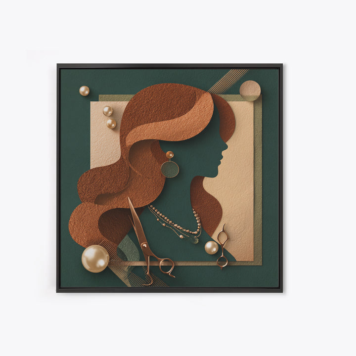Copper Hair Silhouette Canvas Print, Hair Salon Art, Gallery Decor, Living Room Decor, Oil Painting, Style, Wall Art, HSA-1x1-82