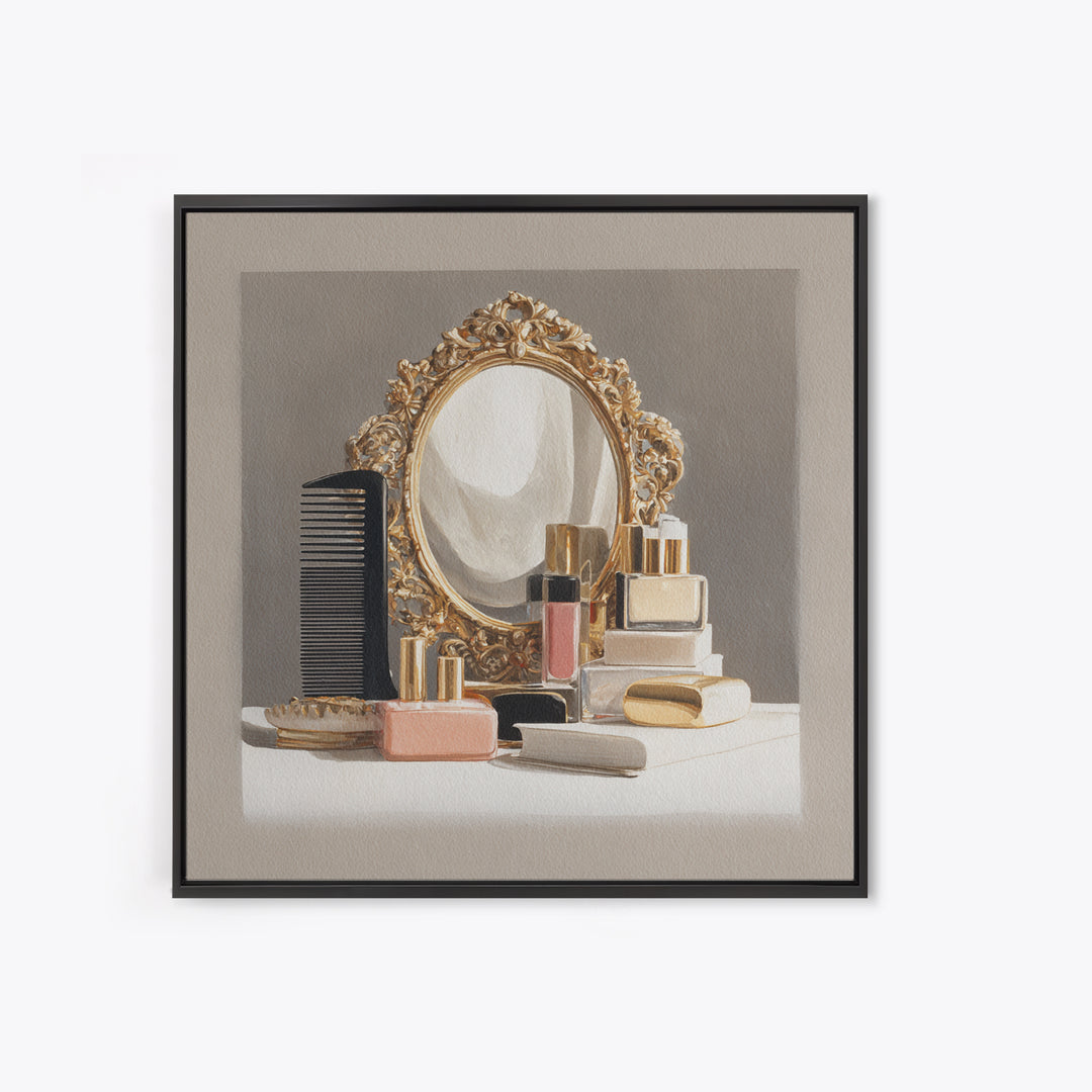 Baroque Mirror and Comb Still Life Canvas Print, Hair Salon Art, Boho Decor, Living Room Decor, Fine Art, Style, Art Print, HSA-1x1-89