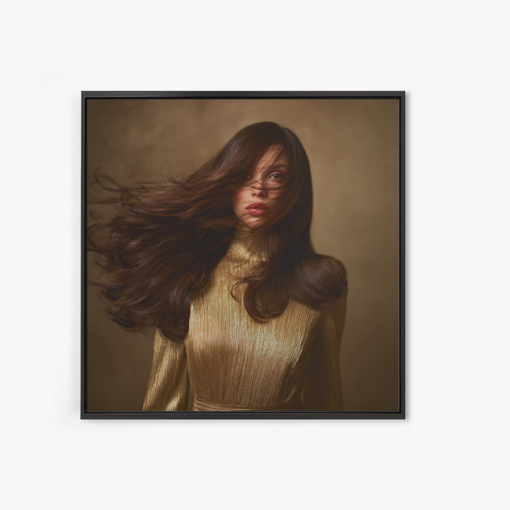 Fashion Portrait with Flowing Glossy Hair Canvas Print, Hair Salon Art, Wall Art, Living Room Decor, Fine Art, Style, HSA-1x1-97