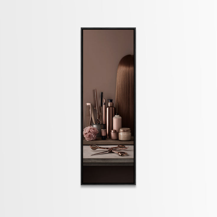 Rose Gold Salon Tool Still Life Canvas Print, Hair Salon Art, Afrocentric Art, Living Room Decor, Style, Statement Artwork, HSA-1x3-2
