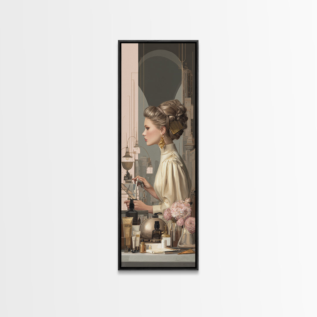 Minimal Female Profile Framed Canvas Print, Hair Salon Art, Luxury Decor, Living Room Decor, Fine Art, Style, HSA-1x3-24