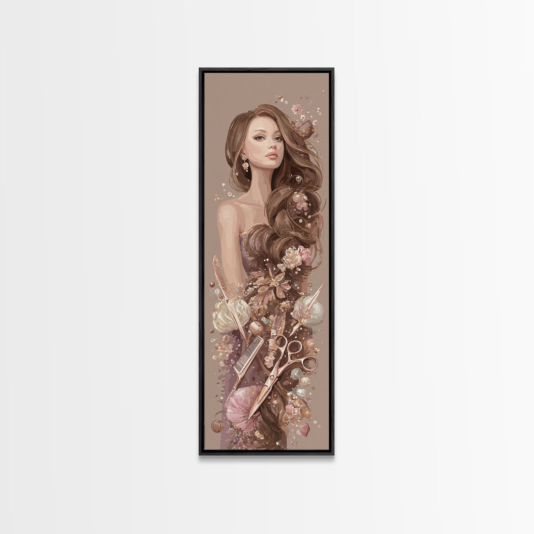 Rose Gold Salon Tool Still Life Canvas Print, Hair Salon Art, Afrocentric Art, Living Room Decor, Style, Statement Artwork, HSA-1x3-26