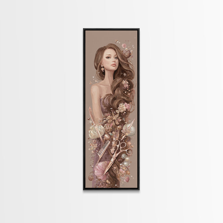 Rose Gold Salon Tool Still Life Canvas Print, Hair Salon Art, Afrocentric Art, Living Room Decor, Style, Statement Artwork, HSA-1x3-26