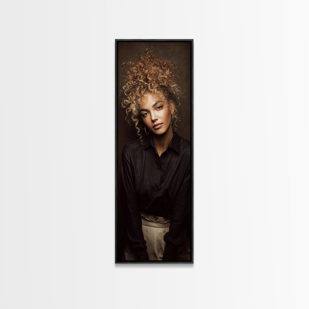 Curly Hair Portrait Canvas Print, Hair Salon Art, Digital Prints, Living Room Decor, Oil Painting, Style, Black Woman Art, HSA-1x3-27