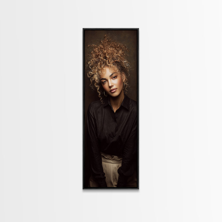Curly Hair Portrait Canvas Print, Hair Salon Art, Digital Prints, Living Room Decor, Oil Painting, Style, Black Woman Art, HSA-1x3-27