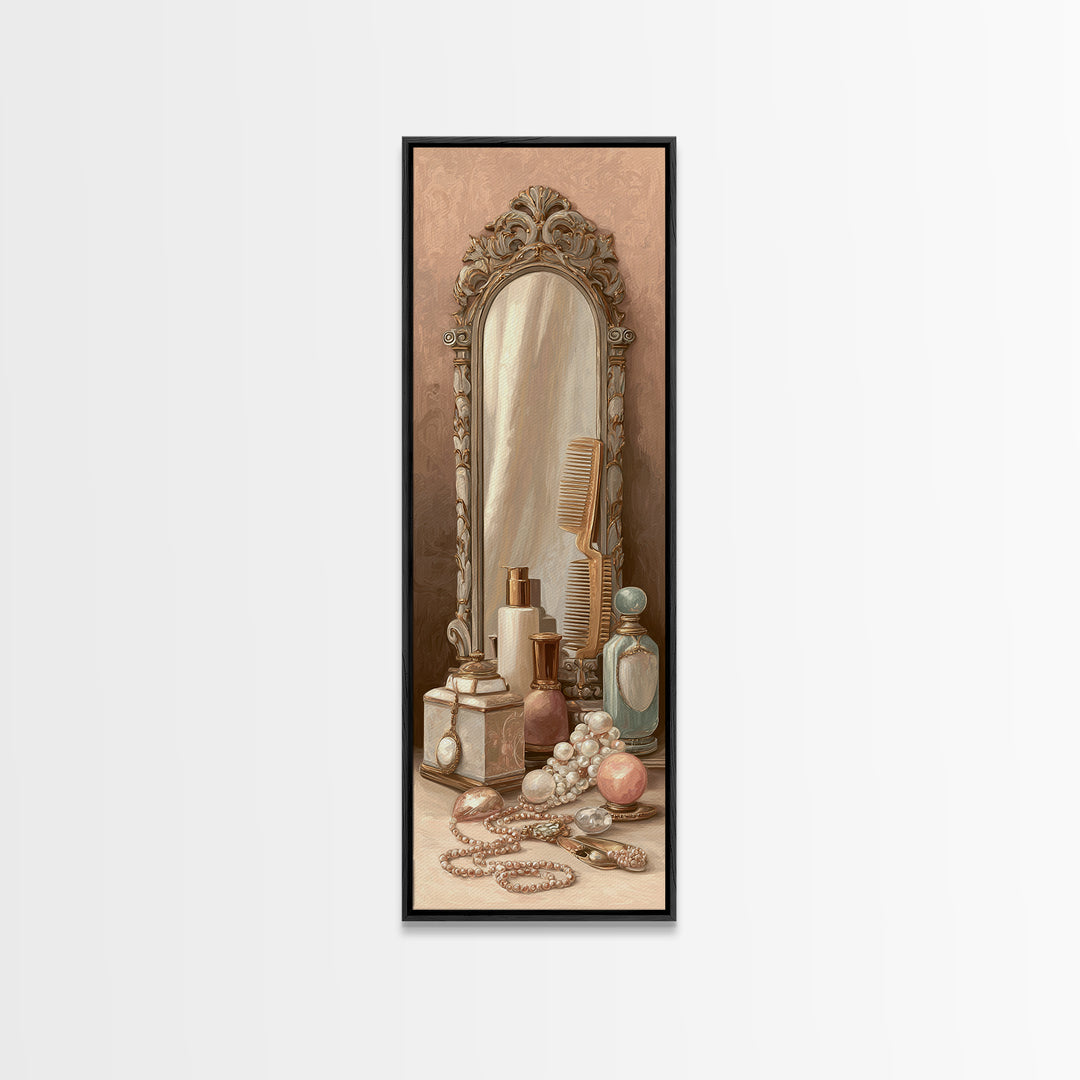 Baroque Mirror and Comb Still Life Framed Canvas Print, Hair Salon Art, Neutral Decor, Living Room Decor, Fine Art, Style, HSA-1x3-29