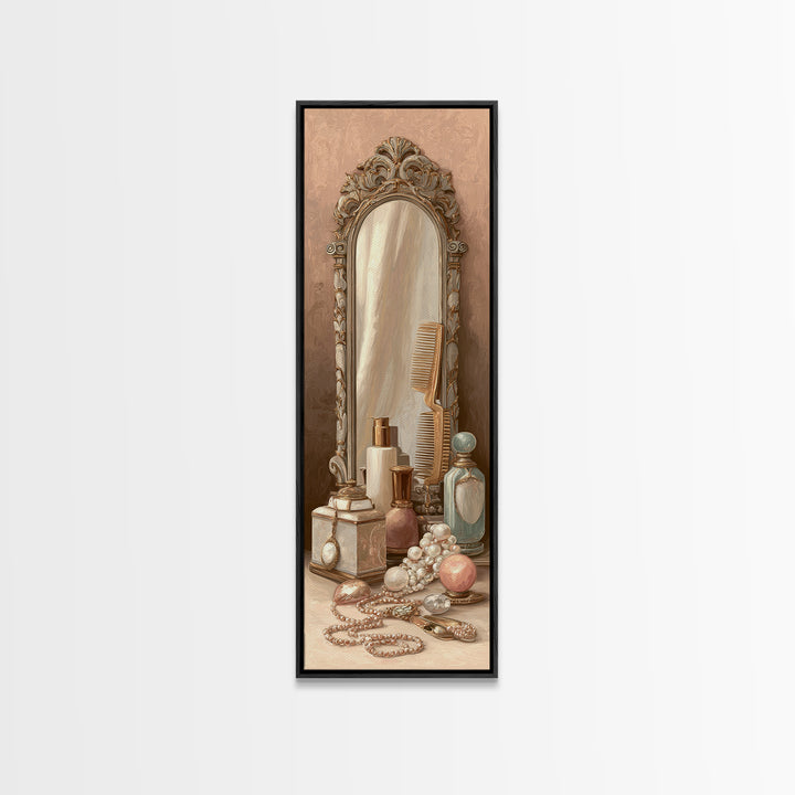 Baroque Mirror and Comb Still Life Framed Canvas Print, Hair Salon Art, Neutral Decor, Living Room Decor, Fine Art, Style, HSA-1x3-29