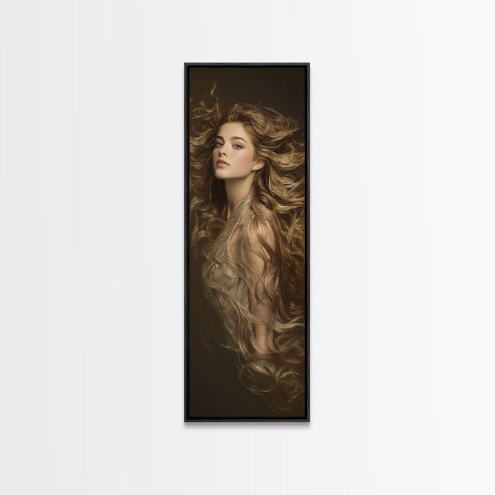 Fashion Portrait with Flowing Glossy Hair Canvas Print, Hair Salon Art, Fine Art Print, Living Room Decor, Fine Art, Style, HSA-1x3-37