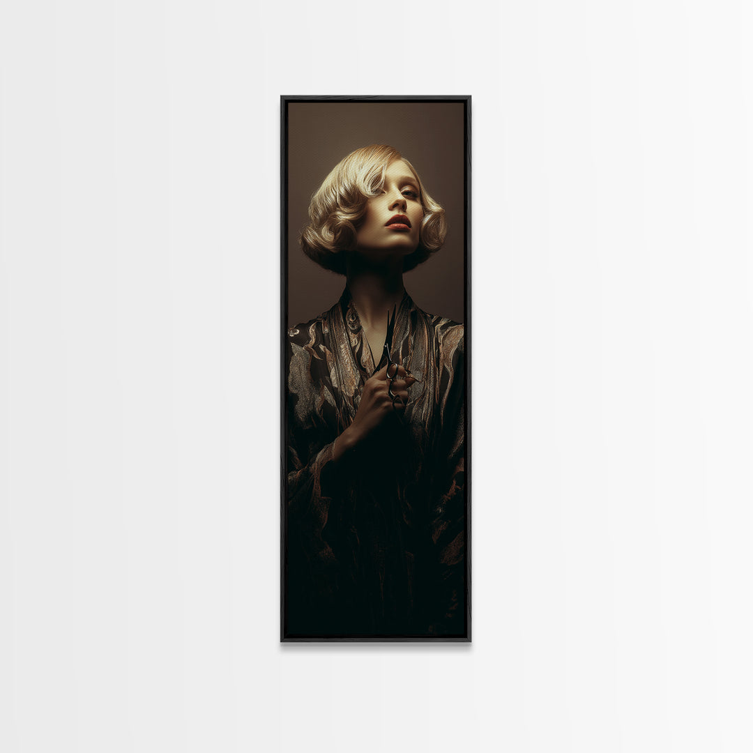 Woman with Dramatic Bob Haircut in Art Canvas Print, Hair Salon Art, Digital Prints, Living Room Decor, Fine Art, Style, HSA-1x3-40