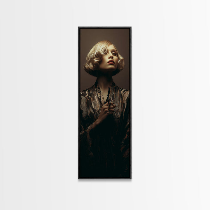 Woman with Dramatic Bob Haircut in Art Canvas Print, Hair Salon Art, Digital Prints, Living Room Decor, Fine Art, Style, HSA-1x3-40