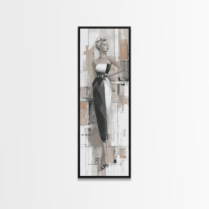Black and White Line Art Salon Figure Canvas Print, Hair Salon Art, Metal Wall Art, Living Room Decor, Fine Art, Style, HSA-1x3-43