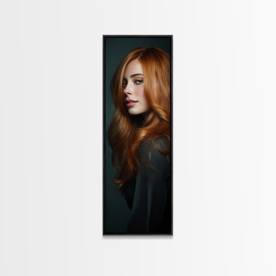 Copper Hair Silhouette Framed Canvas Print, Hair Salon Art, Girls Room Decor, Living Room Decor, Fine Art, Style, HSA-1x3-46