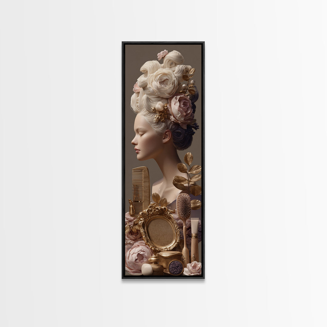 Baroque Mirror and Comb Still Life Canvas Print, Hair Salon Art, Hairdresser Gift, Living Room Decor, Fine Art, Style, HSA-1x3-5