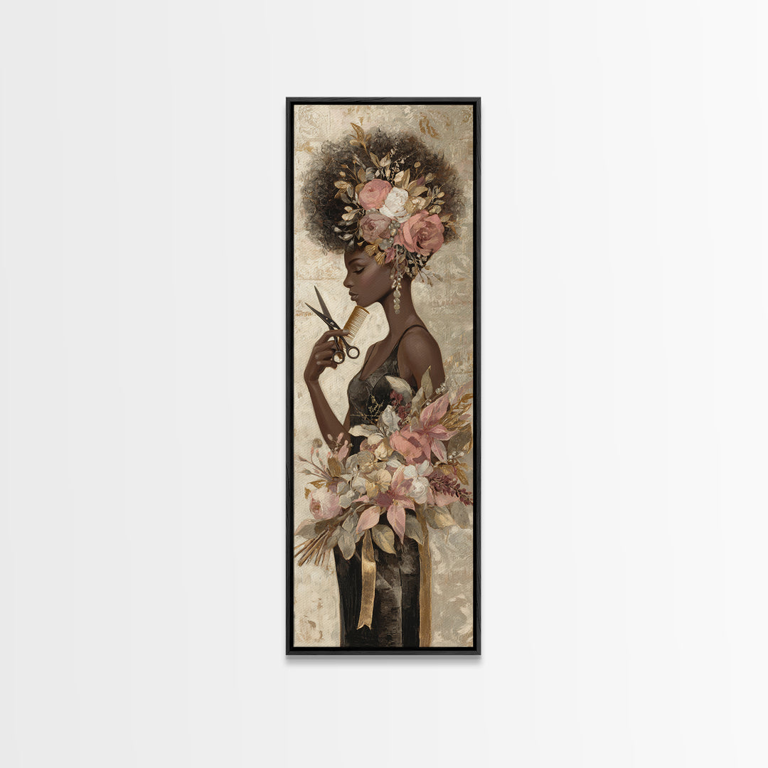 Afro Hair Portrait Canvas Print, Hair Salon Art, Metal Wall Art, Living Room Decor, Fine Art, Style, Black and White Art, HSA-1x3-56