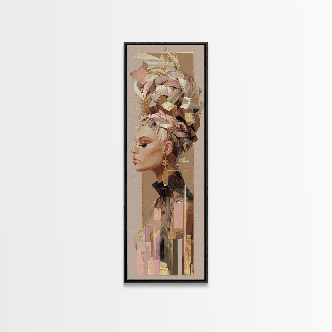 Braided Hairstyle Study Framed Canvas Print, Hair Salon Art, Black and White Art, Living Room Decor, Fine Art, Style, HSA-1x3-71