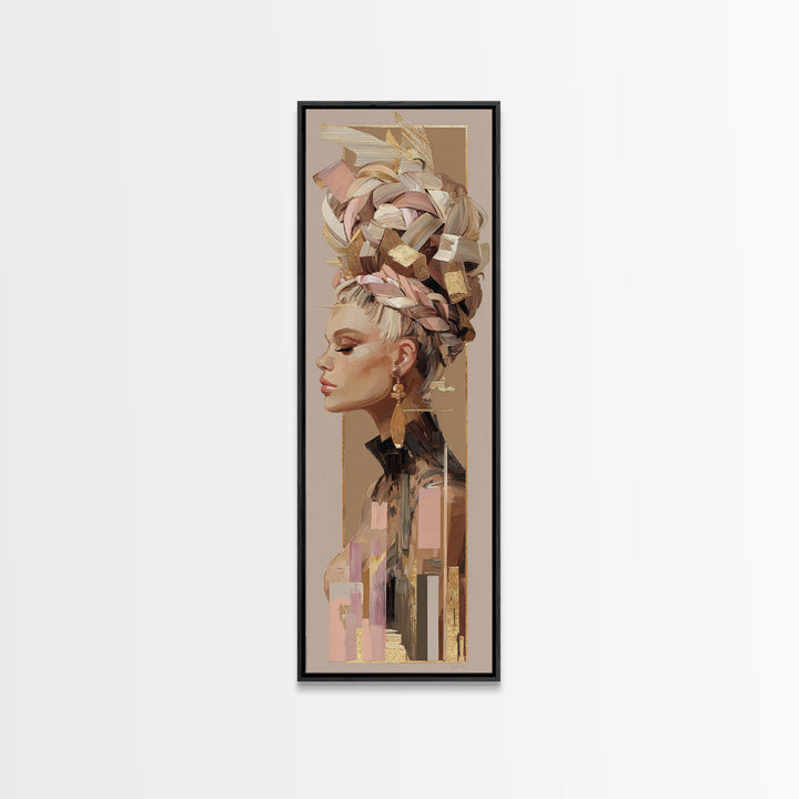 Braided Hairstyle Study Framed Canvas Print, Hair Salon Art, Black and White Art, Living Room Decor, Fine Art, Style, HSA-1x3-71