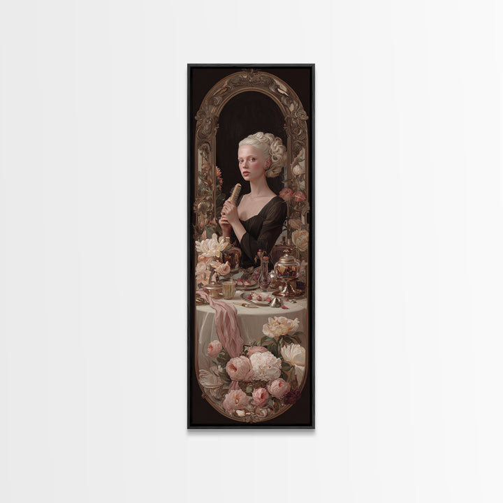 Baroque Mirror and Comb Still Life Canvas Print, Hair Salon Art, Luxury Decor, Living Room Decor, Fine Art, Style, HSA-1x3-77