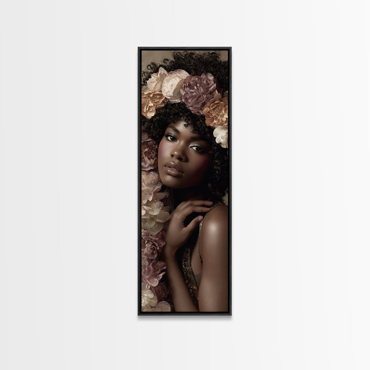 Afro Hair Portrait Framed Canvas Print, Hair Salon Art, African American Art, Living Room Decor, Oil Painting, Style, HSA-1x3-80