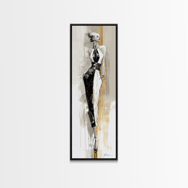 Black and White Line Art Salon Figure Framed Canvas Print, Hair Salon Art, Hair Stylist, Living Room Decor, Fine Art, Style, HSA-1x3-91