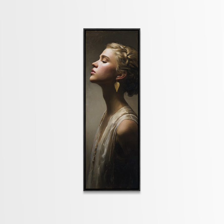 Minimal Female Profile Framed Canvas Print, Hair Salon Art, Black Owned Art, Living Room Decor, Abstract Art, Style, HSA-1x3-96