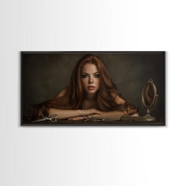 Glamour Face Portrait Framed Canvas Print, Hair Salon Art, Black Girl Art, Living Room Decor, Fine Art, Style, Modern Decor, HSA-2x1-100