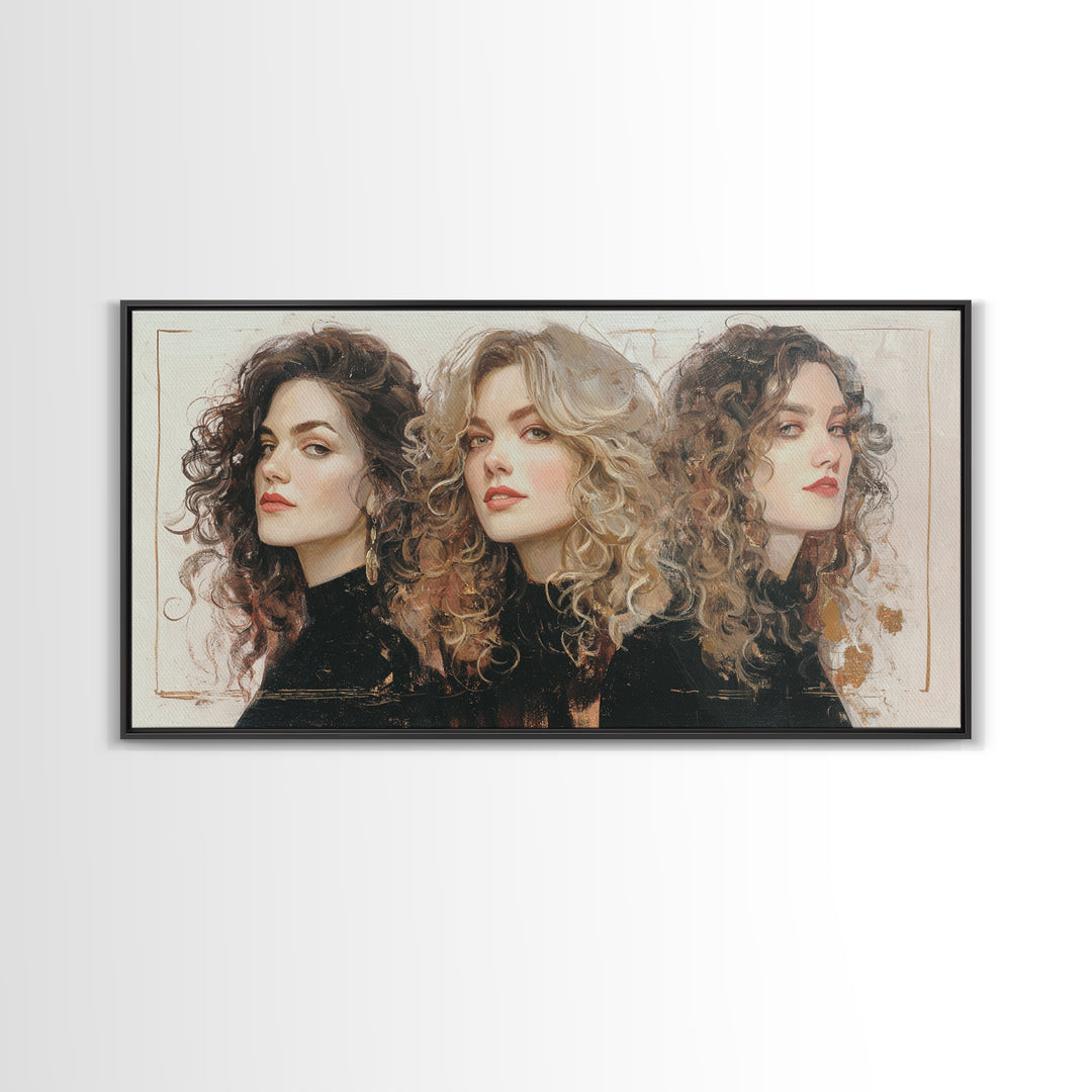 Curly Hair Portrait Framed Canvas Print, Hair Salon Art, Digital Download Art, Living Room Decor, Fine Art, Style, Home Decor, HSA-2x1-11