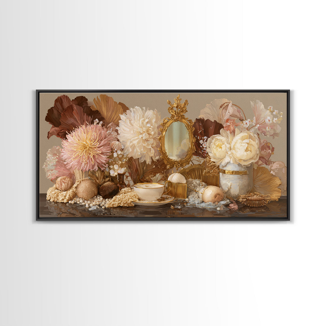 Baroque Mirror and Comb Still Life Framed Canvas Print, Hair Salon Art, Minimalist Decor, Living Room Decor, Fine Art, Style, HSA-2x1-13