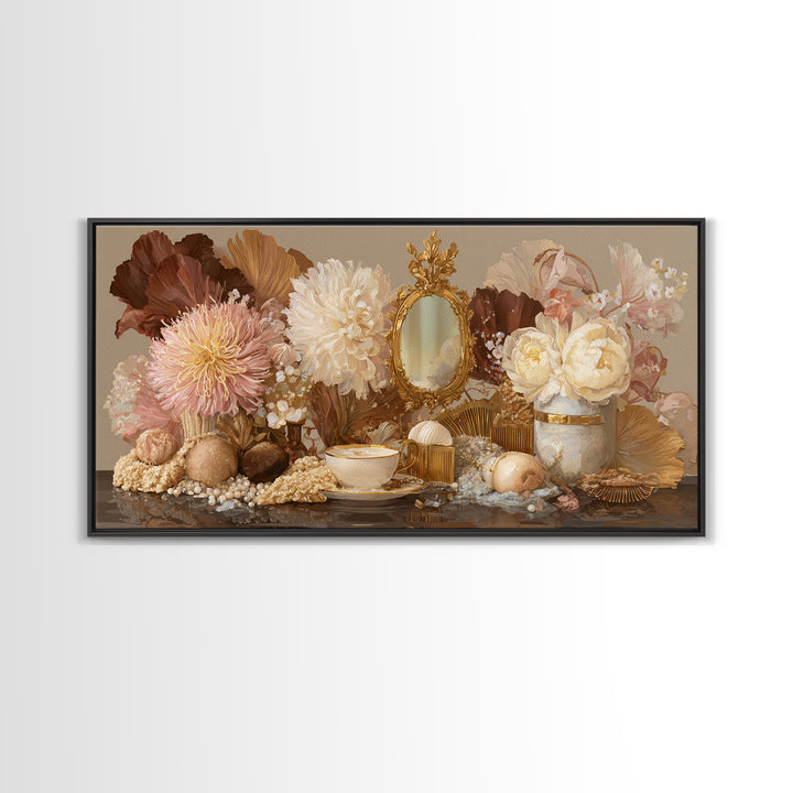 Baroque Mirror and Comb Still Life Framed Canvas Print, Hair Salon Art, Minimalist Decor, Living Room Decor, Fine Art, Style, HSA-2x1-13