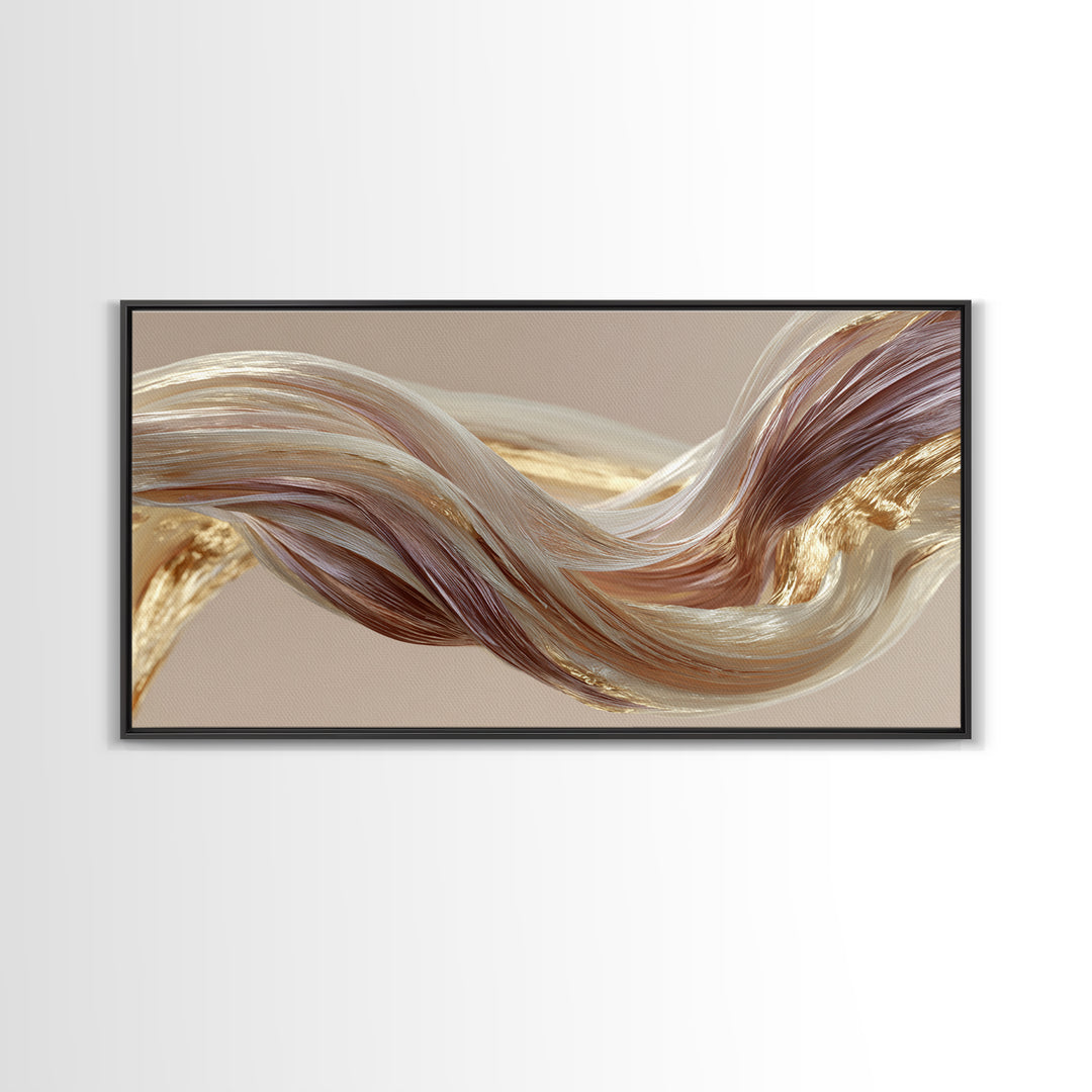 Abstract Hair Strands Forming Elegant Waves Framed Canvas Print, Hair Salon Art, Digital Art, Living Room Decor, Abstract Art, HSA-2x1-23
