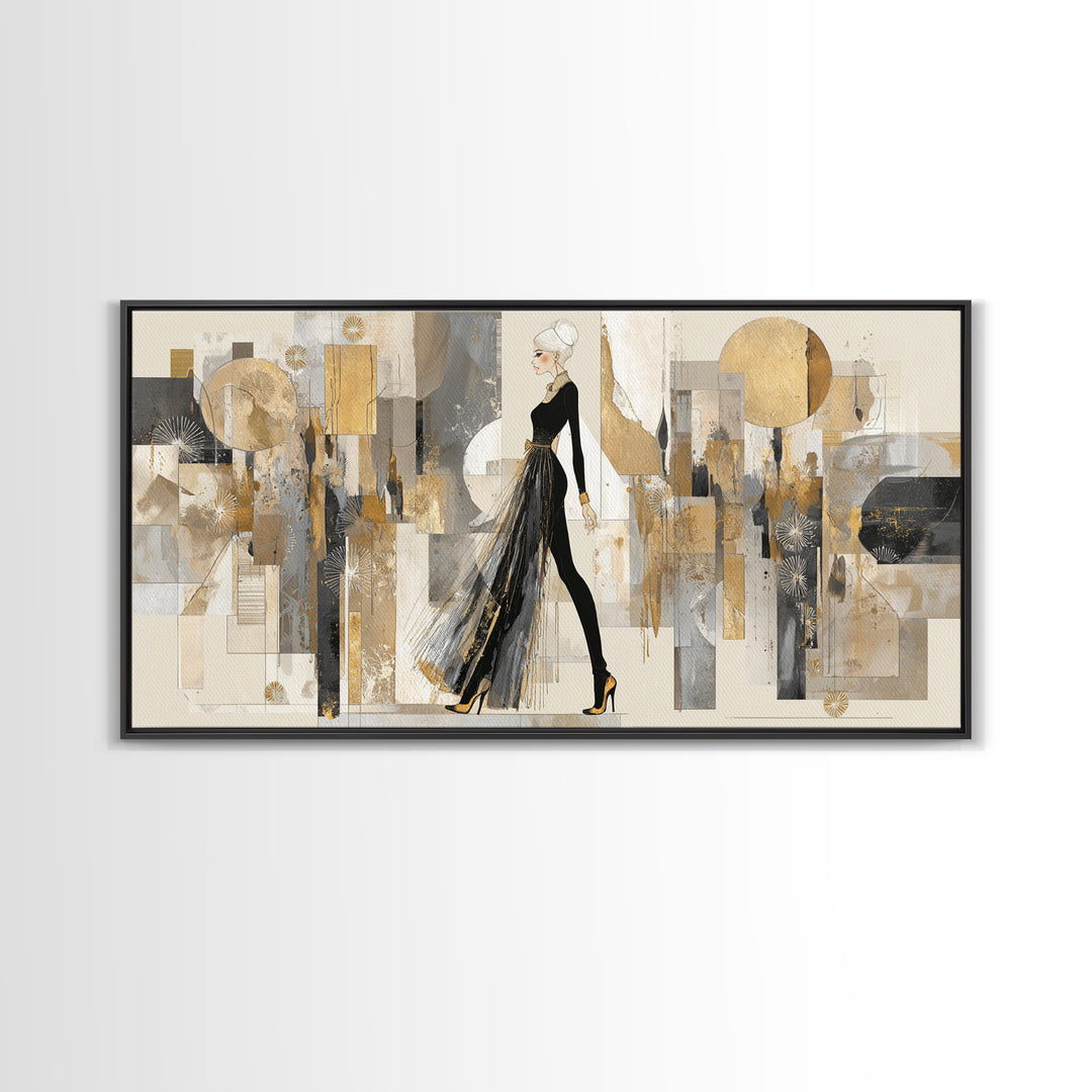 Black and White Line Art Salon Figure Framed Canvas Print, Hair Salon Art, Modern Decor, Living Room Decor, Fine Art, Style, HSA-2x1-27