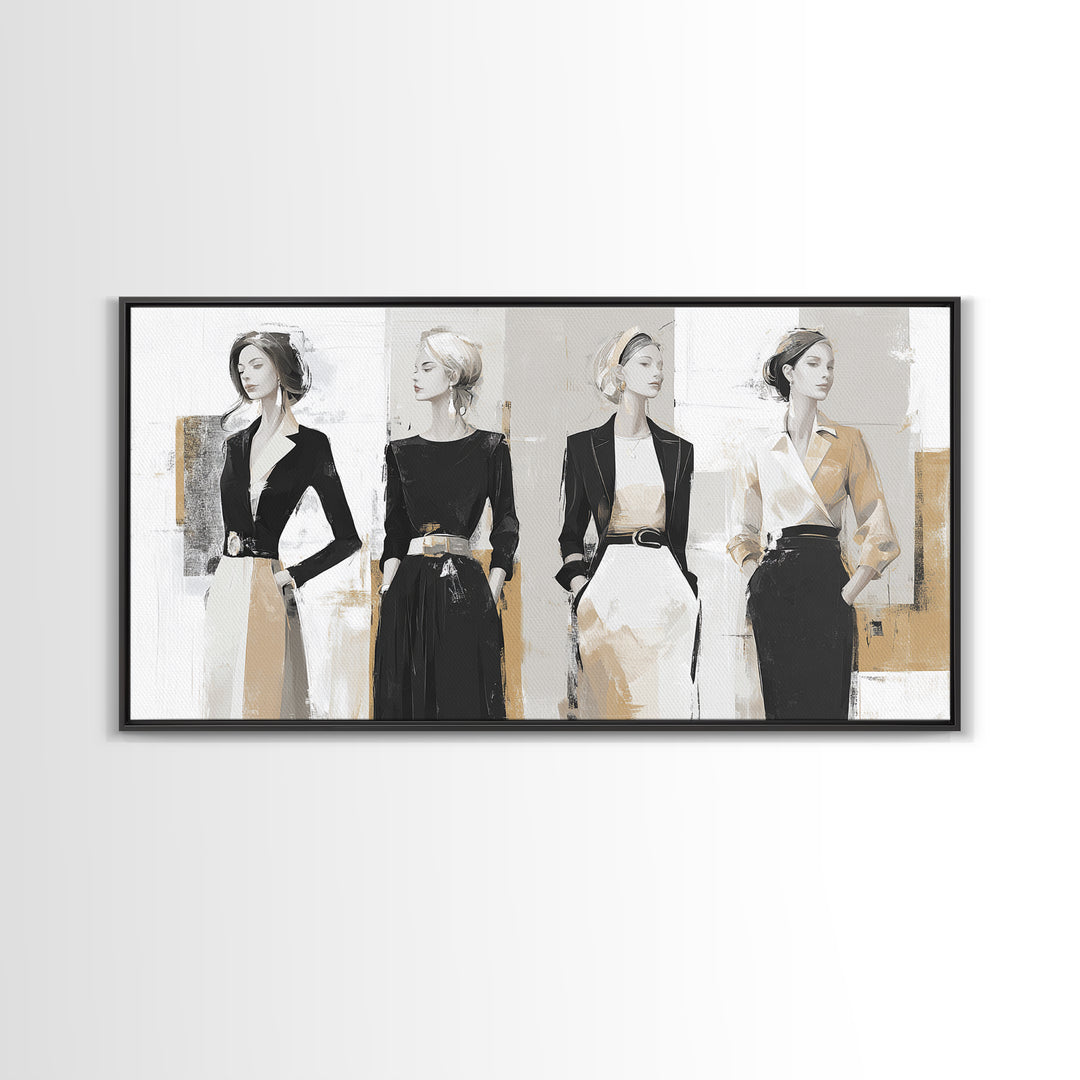 Black and White Line Art Salon Figure Framed Canvas Print, Hair Salon Art, Black Wall Art, Living Room Decor, Fine Art, Style, HSA-2x1-3